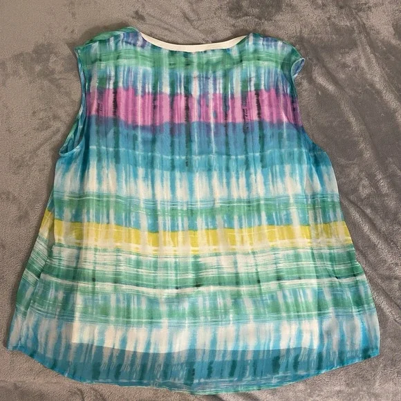 Calvin Klein Woman's OX Sleeveless Multicolor Top Sheer Lined‎ Spring colorful - Picture 8 of 8